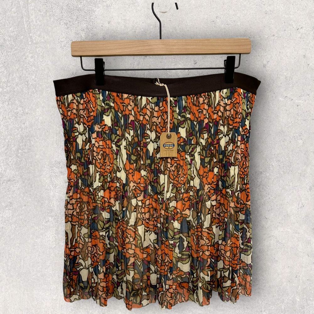 Fossil Women's Pleated Boho Skirt Floral Colorful Size Medium